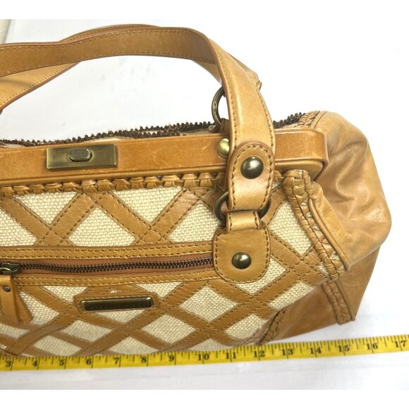 VTG Isabella Fiore Starry Safari Wanda Beaded Satchel Handbag Leather Canvas - Picture 8 of 13